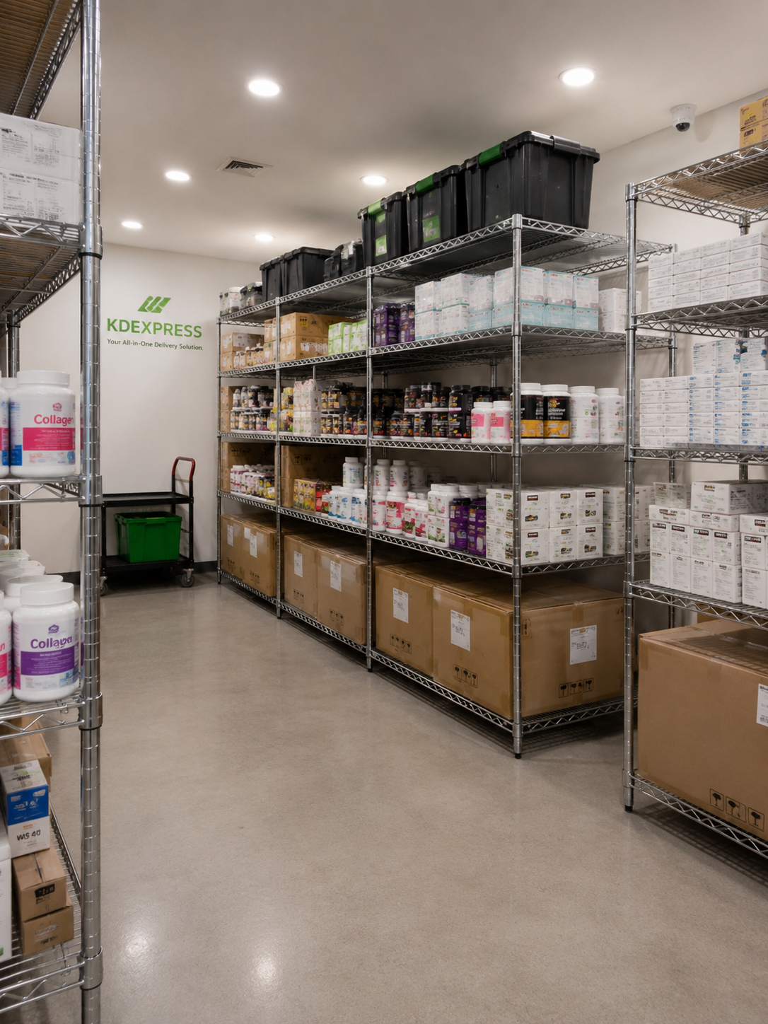 Storage shelves dedicated to health and supplement SKUs